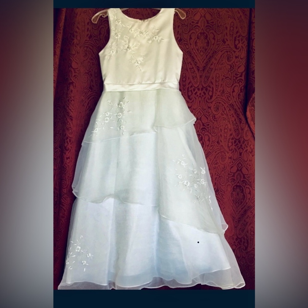 White Tiered Floral Embroidered Kids maxi Dress